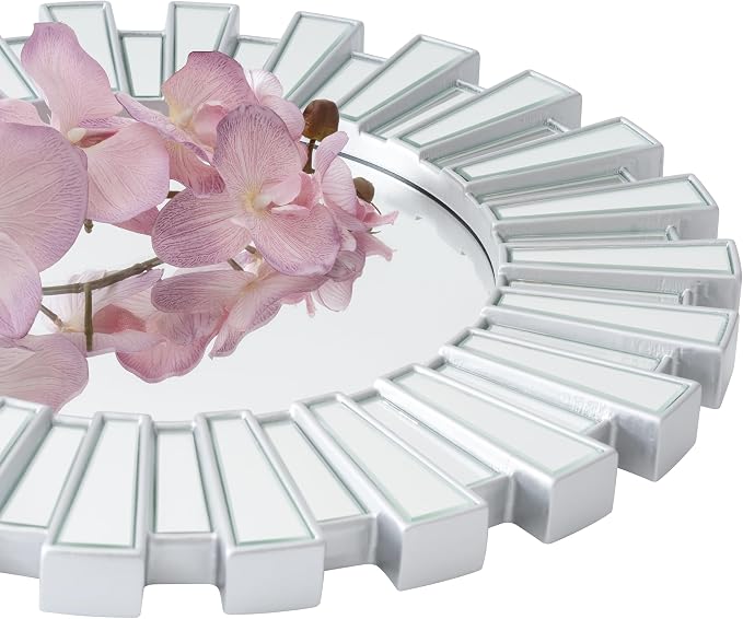 SHYFOY 23.6" Silver Sunburst Wall Mirror, Large Round Beveled Decorative Wall Mirror, Modern Art Deco Accent Mirror for Living Room, Bedroom, Entryway