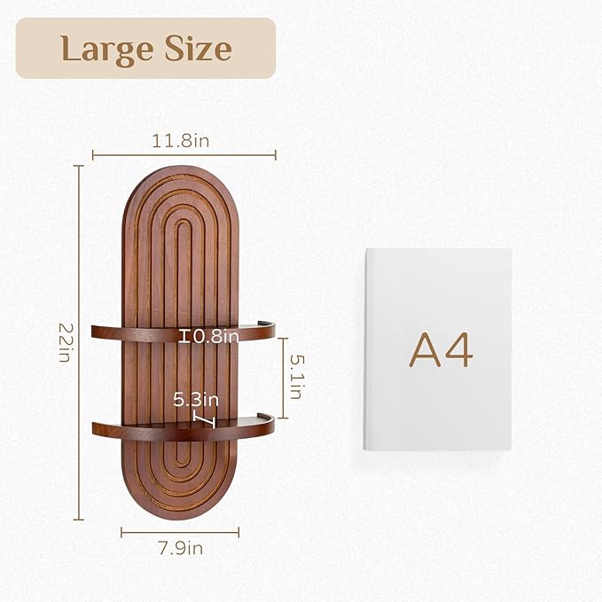 Mid Century Wall Shelves with Ledge: 22inch Large 2-Tier Walnut Boho Floating Shelves Arched Modern Wall Decor for Bathroom Bedroom Living Room Entryway
