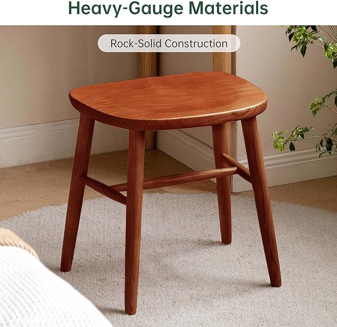 YESWOOD Small Vanity Stool Chair, Solid Wood Makeup Chair, Vintage Shoe Bench for Bedroom, Dining Room, Entryway