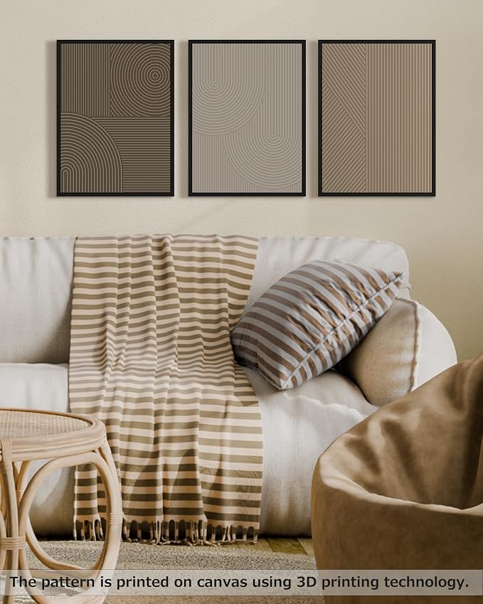 PHOPAGO Minimalist Abstract Framed Wall Art Modern Boho Neutral Line Wall Decor Geometric Artwork Kitchen Dining Room 11x14in Black Framed
