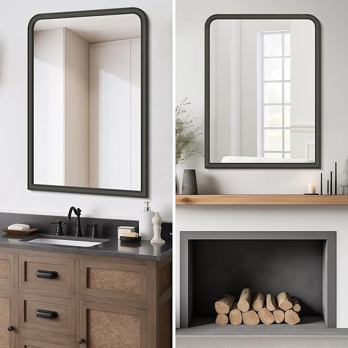 HOMECOOKIN 30" x 40" Wood Framed Mirror Bathroom Mirrors for Wall, Black Arched Wood Bathroom Vanity Mirror for Entryway, Living Room or Bedroom Home Decor