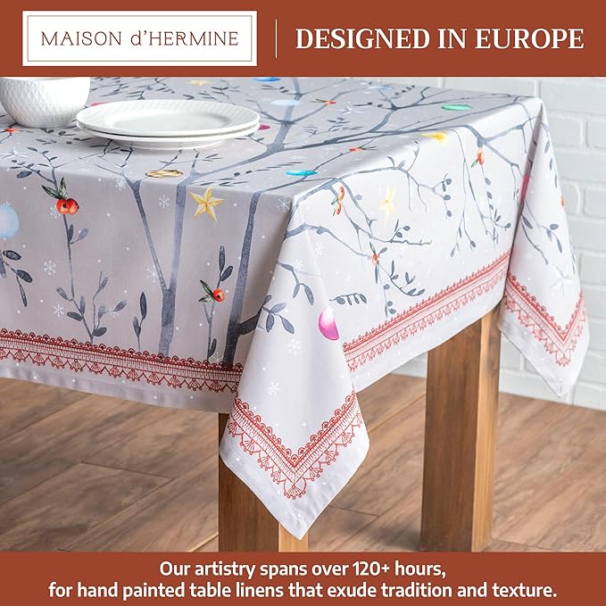 Maison d' Hermine Table Cloth Rectangle Table 100% Cotton 70 x 108 Inches Fall Tablecloth Reusable Everyday Use for Thanksgiving Christmas Decorations Dining Farmhouse Party (Fairy Christmas)