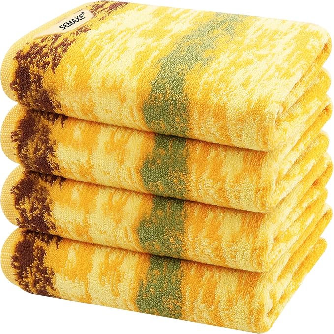 SEMAXE Hand Towels for Bathroom, 100% Cotton Towels with Hanging Loops, Soft and Absorbent, 4 Pack Hand Towel Set for Gym, Shower, Hotel, Spa and Kitchen, Colorful Towel - Wheat Field Collection