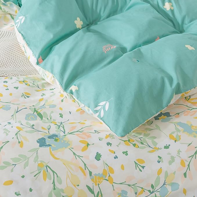 HoneiLife Duvet Cover Queen Size - Cotton Comforter Cover Floral Duvet Cover Sets 3-PC, Wildflower Duvet Cover with Zipper Closure & Corner Ties, Botanical Comforter Cover Sets, Ink-Painting