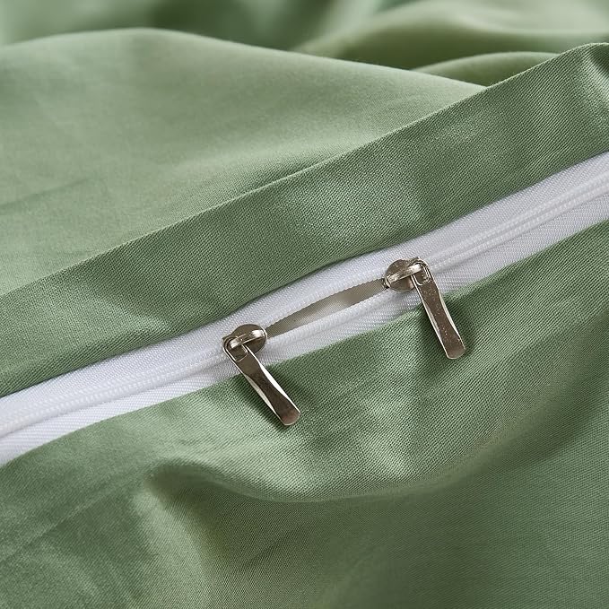100% Washed Cotton Duvet Cover King Size – Sage Green, Linen-Like Texture, Super Soft & Breathable Bedding Set, 3-Piece Durable Percale Comforter Cover