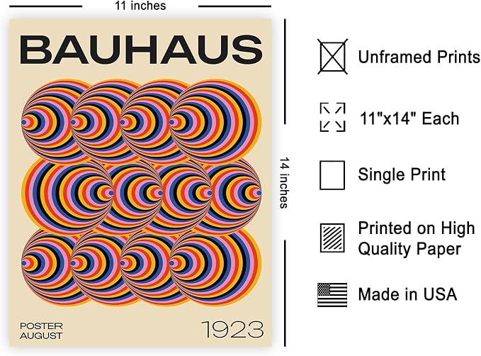 Poster Master Bauhaus Poster - Abstract Spiral Print - Geometric ART - Rainbow ART - Psychedelic Style - Chic Boho - Mid Century Modern - Living Room or Bedroom Decor - 11x14 UNFRAMED Wall Decor