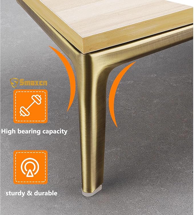 4.7 inch/12cm Brushed Gold Metal Furniture Legs Set of 4, 4pcs DIY Replacement for Short Cabinet Legs, Sofa Legs, Small Dresser Legs