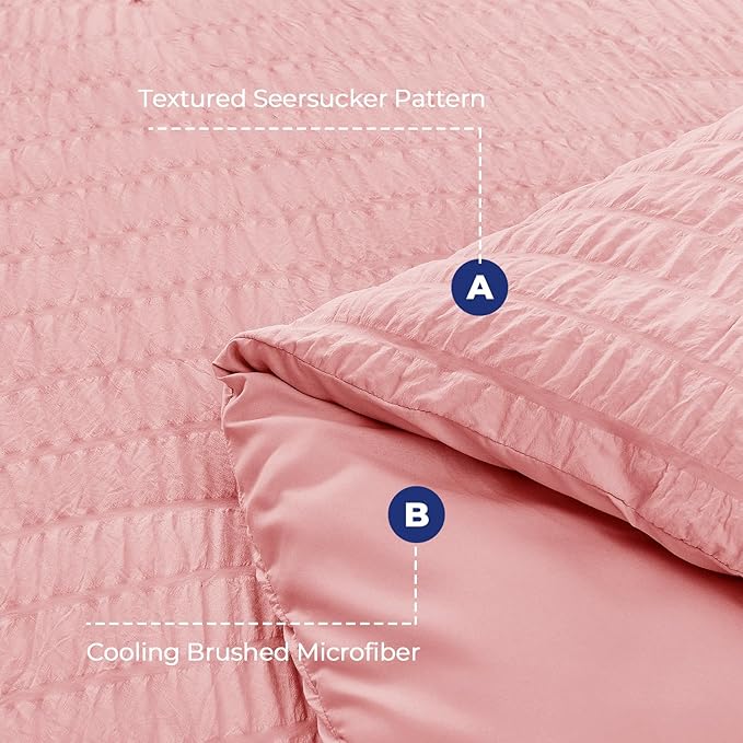 HYMOKEGE Rose Pink Full Size Comforter Sets Seersucker 7 Pieces, All Season Luxury Bed in a Bag for Bedroom, Bedding Set with Comforter, Sheets, Pillowcases & Shams