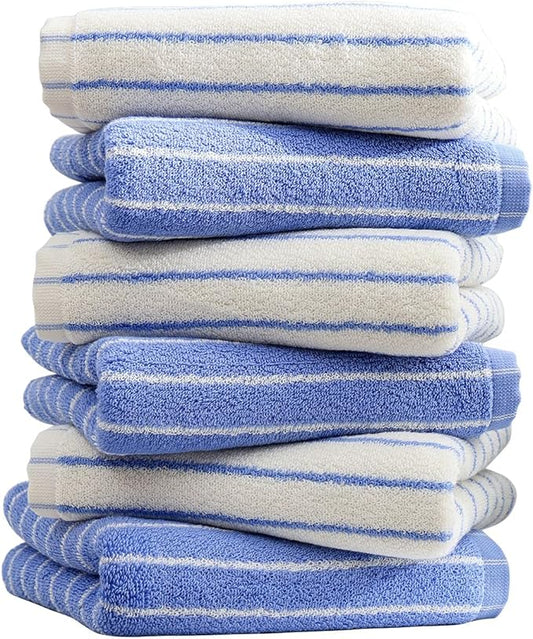 Blue Striped Hand Towels, Bathroom Hand Towel Set of 6, 13" By 29" - 100% Cotton | Quick Dry | Absorbent | Light Weight, Soft Face Towel for Showering & Guest, Luxury Towel Gift