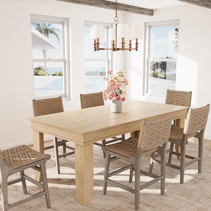 GarveeHome Farmhouse Dining Table for 6-8 People, 71 in Long Kitchen Tables with Wooden Sturdy Frame, 6 ft Large Rectangular Dinner Table for Dining Room, Kitchen (Natural, 71" Non-extendable)