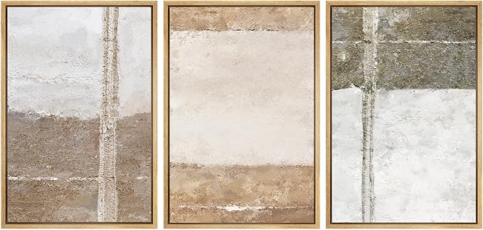 SIGNWIN Framed Canvas Print Wall Art Set Grunge Gray Brown Pastel Landscape Abstract Shapes Illustrations Modern Art Geometric Zen Mid-Century for Living Room, Bedroom, Office - 16"x24"x3 Natural