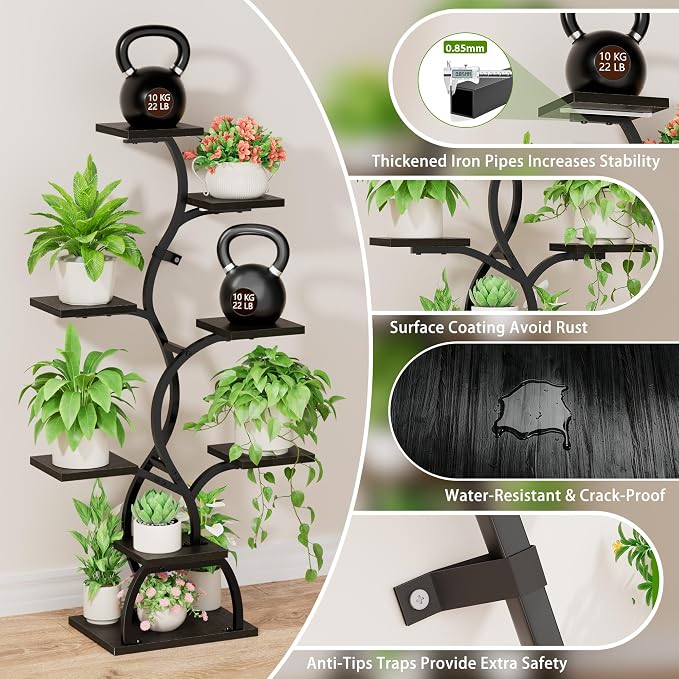 Plant Stand Indoor with Grow Light - 8 Tiered Plant Shelf Indoor, Corner Plant Stand, 49" Tall Plant Shelf with Lights for Indoor Growing, Lighted Flower Holder for Living Room, Balcony (Blackboard)