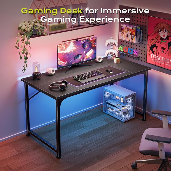 PRAISUN 39.4 Inch Computer Desk, Home Office Desk with Spacious Desktop, Modern Gaming Desk, Writing Study Table for Bedroom, Small Spaces, Work from Home Desk with Metal Frame, Black