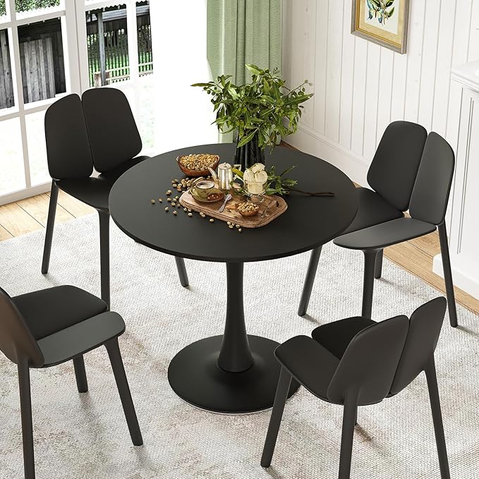 Soohow 31.5" Small Round Dining Table Seats Up to 2-4 People,Wood Tabletop Tulip Dining Table with Metal Pedestal Base