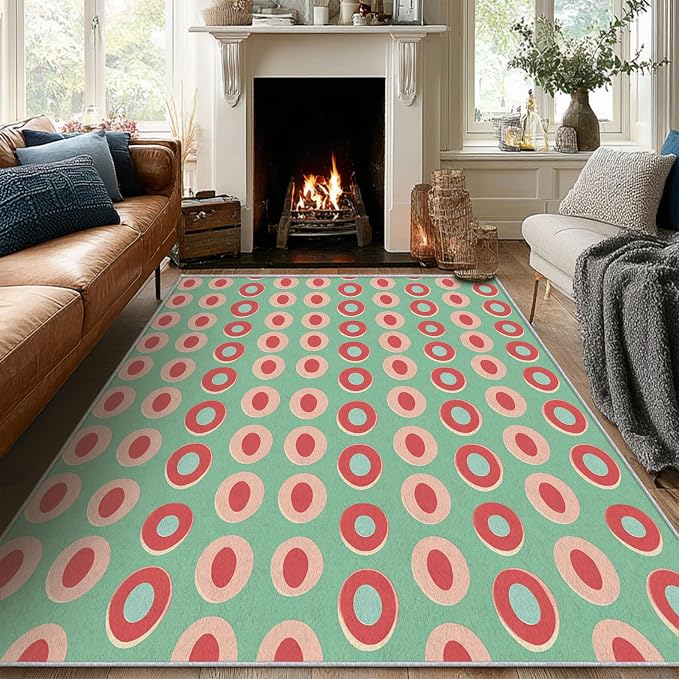 Mid Century Modern Rugs 5x7, Geometric Retro Washable 5 x 7 Area Rug for Living Room, Bedroom, Low Pile Non Slip Stain Resistant Carpet, Mid Century Home Decor Accessories & M920