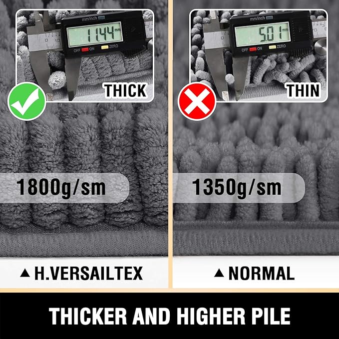 H.VERSAILTEX Toilet Mat U Shaped Bathroom Rugs Bath Mats for Bathroom Non Slip Luxury Chenille Bath Mat U Shape 20x24 Extra Soft and Absorbent Shaggy Rugs Washable Dry Fast - Grey