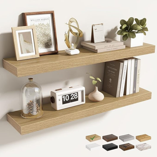 30 Inch Floating Shelves for Wall 2 Pack, 30" Wall Shelves for Books, Storage, Decor, Wall Mounted Floating Shelf with Invisible Brackets for Kitchen, Living Room, Oak
