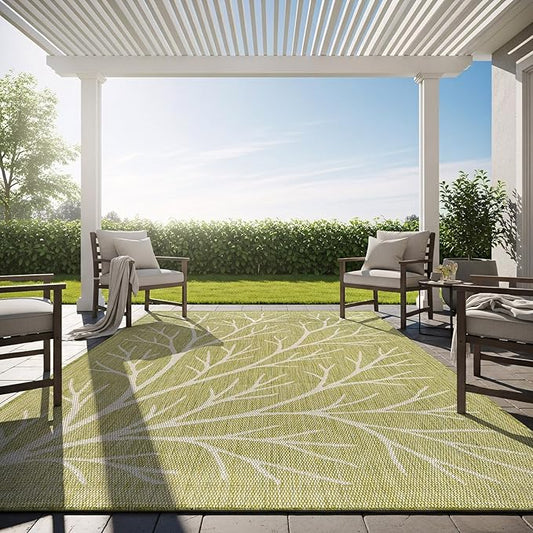 Washable Indoor Outdoor Rug 6x9 Modern Area Rugs Branch Pattern Non Shedding Waterproof Easy Clean Patio Deck Porch Living Room Bedroom Garden RV (6 X 9 Olive)