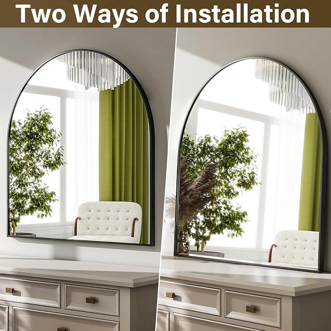HARRITPURE 26"x28" Arched Bathroom Mirror, Wall Mounted Mirror, Black Arch Mirror, Aluminum Alloy Frame Wall Mirror for Living Room, Bedroom and Entryway