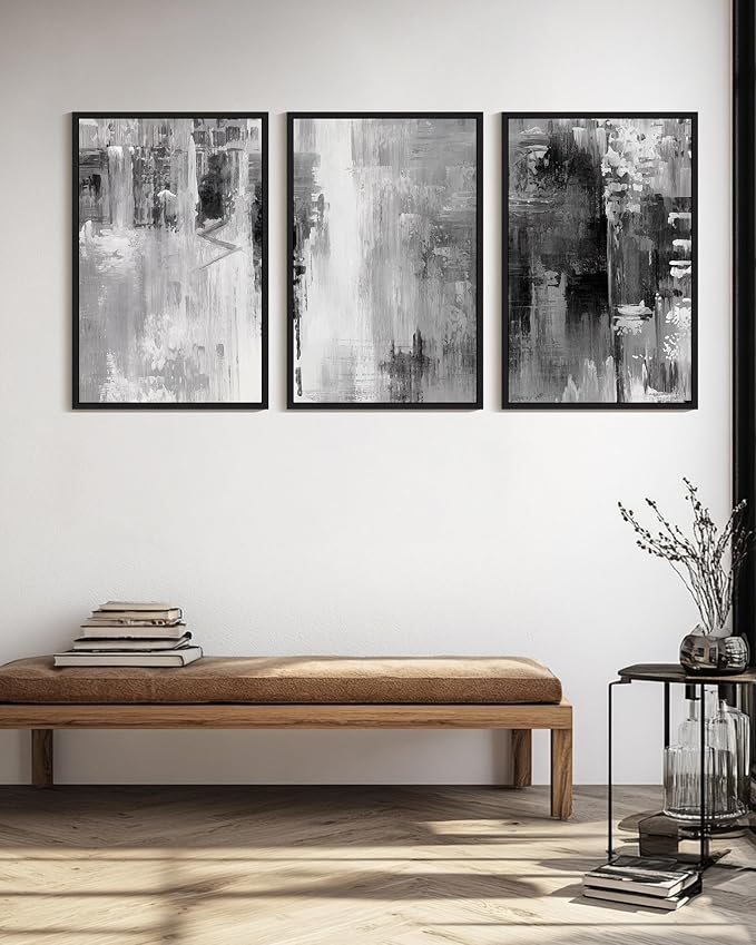 KUVIOKE Black Abstract Framed Canvas Wall Art Minimalist Graffiti Pastel Wall Decor Modern Art Painting for Bedroom Hallway 24x36in (Black Framed)