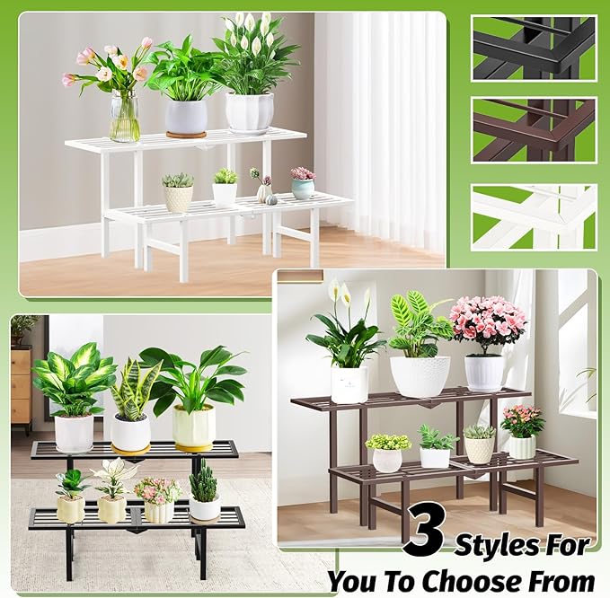 2 Tier Plant Stand Outdoor Indoor, Separated Tiered Folding Metal Plant Shelf Multiple Plant Holder Ladder Display Rack for Corner Garden Balcony Patio Porch, Easy Assembly (Black)