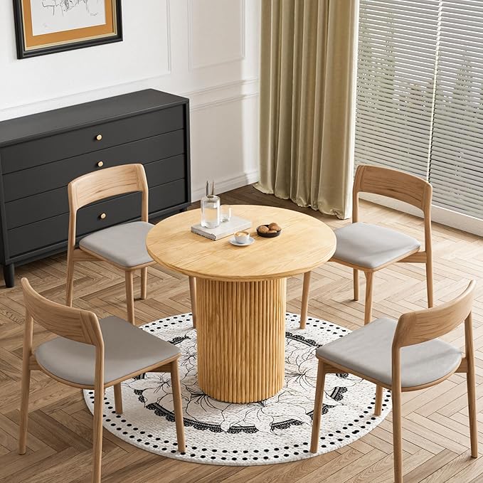 Rophefx Round Dining Table, 35.4" Modern Wood Kitchen Table for 2 to 4, Pedestal Circle Dining Tables, Fluted Dining Table for Leisure, Coffee, Kitchen, Dining Room φ35.4" x 29.9"H, Natural Wood Color