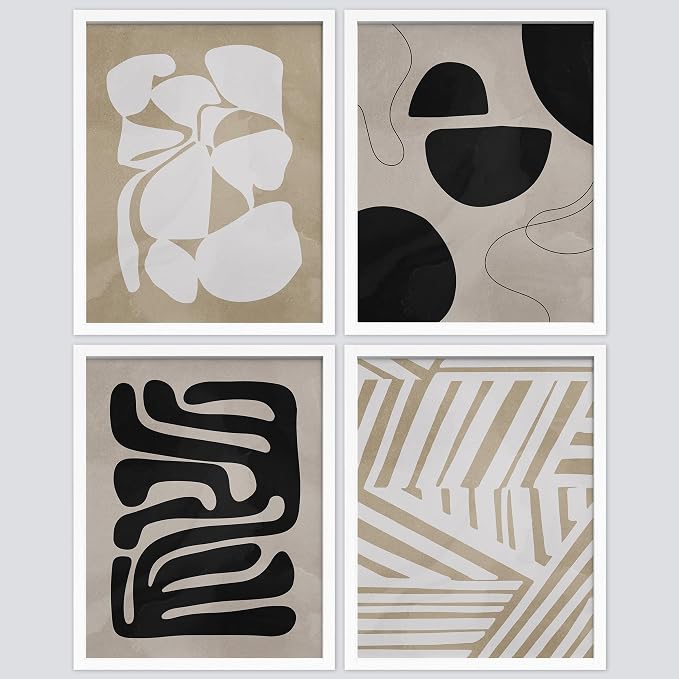 SIGNWIN Framed Tropical Mid-Century Wall Art, Set of 4 Modern Hawaiian Geometric Print Wall Decor Prints, Nature Wilderness Wall Décor for Living Room, Bedroom - 11"x14"White
