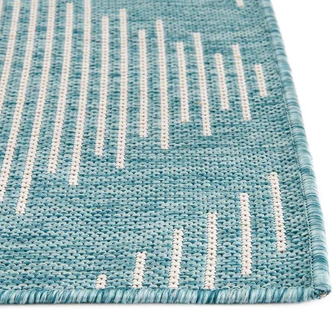 Rugs.com Outdoor Modern Collection Rug – 9' x 12' Light Aqua Flatweave Rug Perfect for Living Rooms, Large Dining Rooms, Open Floorplans