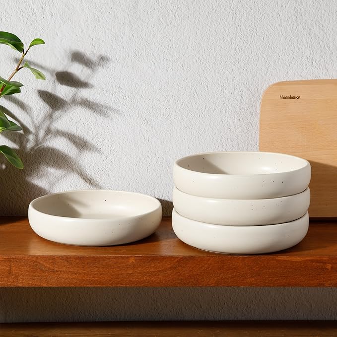 Bloomhouse - Two Time Oprah's Favorite Things Winner - Corsica Clay 4-Piece Meal and Pasta Bowl Set – Sea Salt White Stoneware for Dinner, Serving & Everyday Use