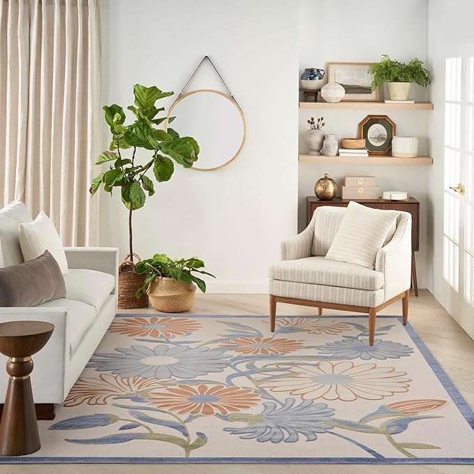 Nourison Home Aloha Beige Multicolor 9' x 12' Area Rug - Easy Clean, Non Shedding, Bed Room, Living Room, Dining Room, Kitchen (9' x 12')