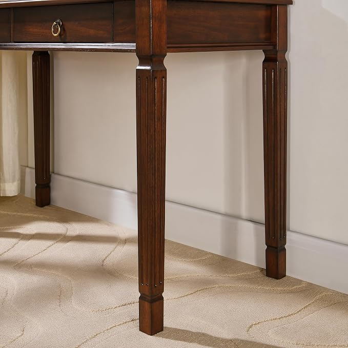 Large Computer Desk With 2 Storage Drawers, 46" Home Office Desks- , Elegant Wood Writing Desks with Carved Legs, Classic Vanity Dressing Table for Living Room, Easy Assembly, Caramel Brown BSZ-D1258