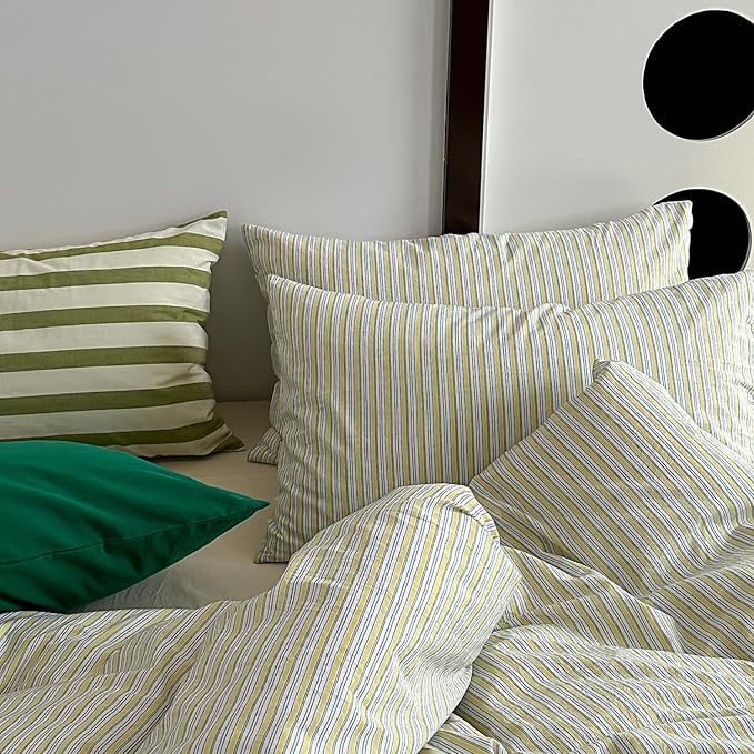 mixinni Vintage Geometric Striped Duvet Cover Set - 3 Piece 100% Washed Cotton Twin Size Bedding Set with Matching Pillowcases | Mid-Century Modern Design | Ultra Soft & Breathable-Twin Size