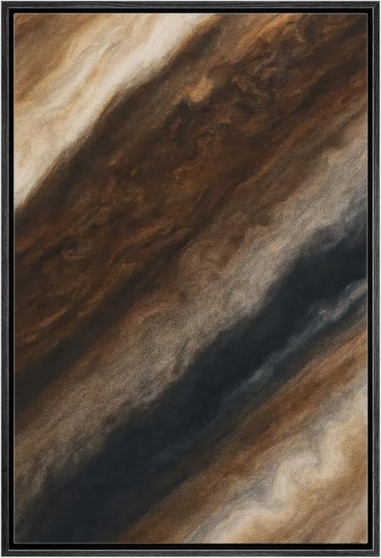 MUDECOR Framed Canvas Print Wall Art Earth Tone Marble Flow Abstract Brown and Cream Fluid Illustrations Fine Art Decorative Zen Multicolor Country/Farmhouse Retro for Bedroom - 24"x36" BLACK
