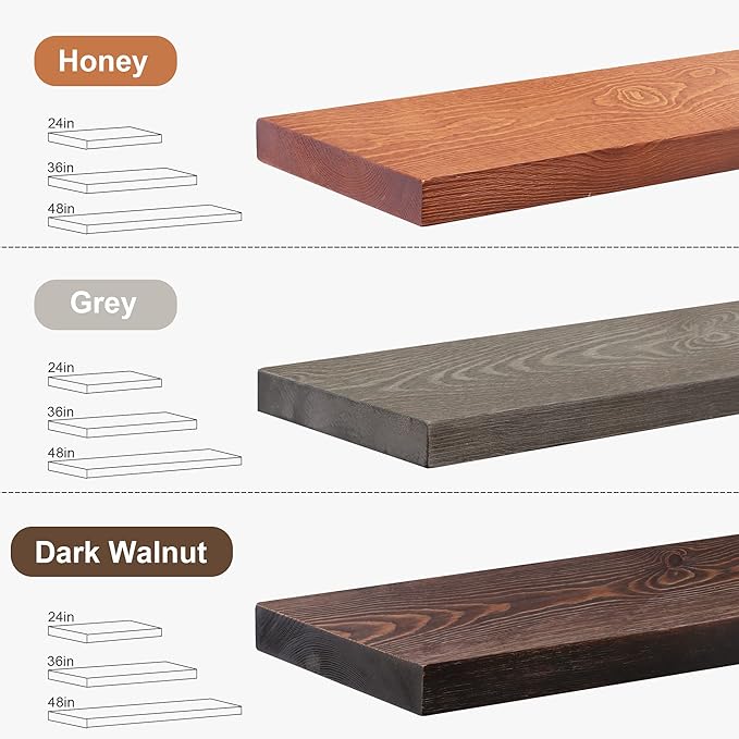 Axeman Floating Shelves for Wall Set of 2-36 Inch Wide x 8 Inch Deep Solid Pine Wood Shelves for Wall - Rustic Floating Wood Shelves for Living Room Bedroom Laundry Room Farmhouse, Dark Walnut