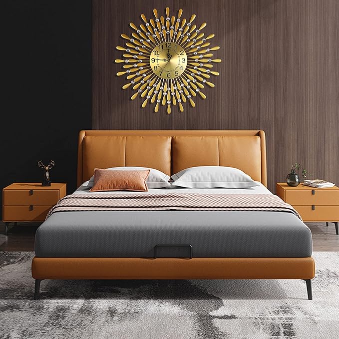 Large Wall Clock Metal Decorative Wall Clocks 3D Non-Ticking Silent Quartz Clocks with Arabic Numerals for Living Room Home Kitchen Decor