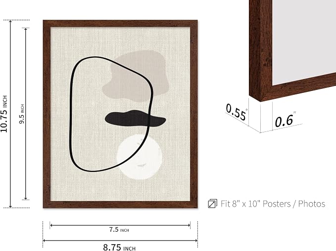 Poster Master Shapes on Linen Poster – Linen Print – Chic Boho Art – Abstract Shapes Artwork – Mid-Century Modern Piece – Great Bedroom or Living Room Wall Decor – 8x10 Brown Framed