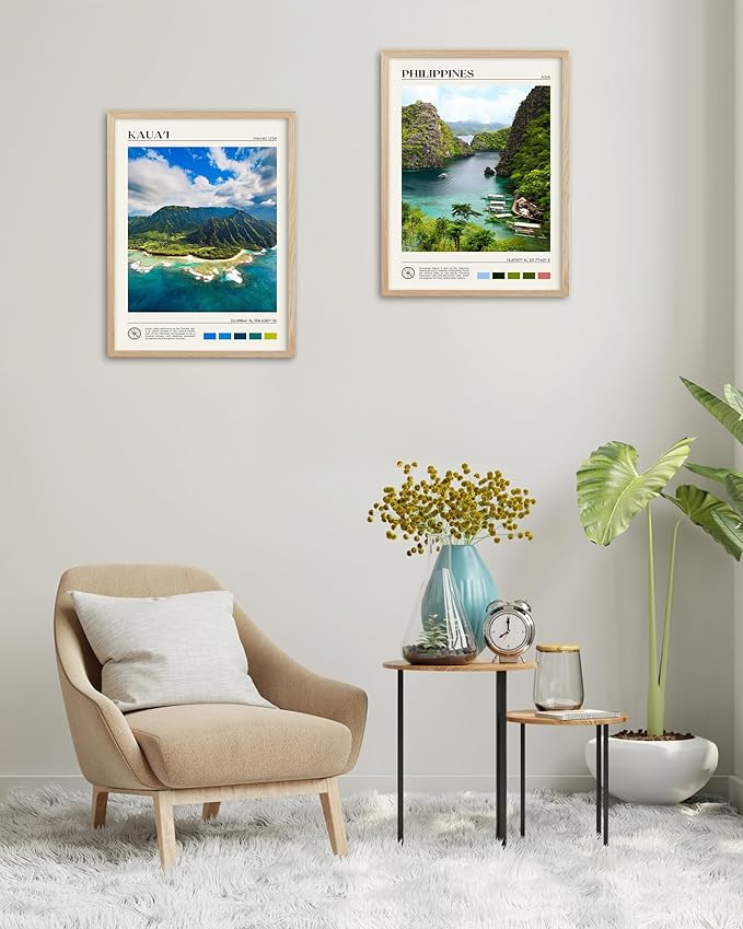 HesenDot Natural OAK Wood Framed Hawaiian Archipelago Wall Art,12x16in Kauai Quality Canvas Wall Print,Classic Urban Landmark Wall Decor for Living Room,Bedroom,Office Gallery Set of 1