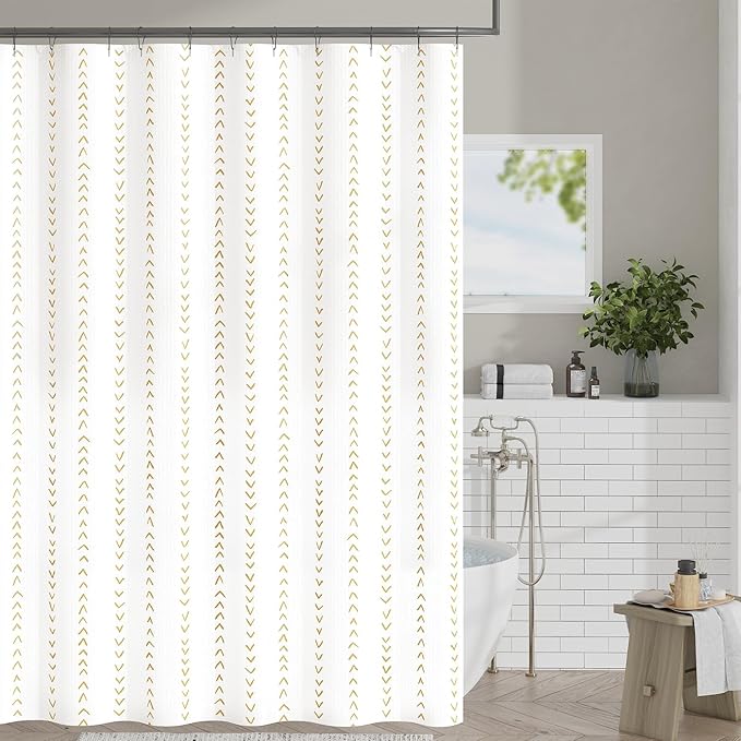 jinchan Taupe and White Boho Shower Curtain Herringbone Zig Zag Waterproof Fabric Bohemian Modern Farmhouse Arrow Geometric Shower Curtains for Bathroom with 12 Hooks 70x72 Inches
