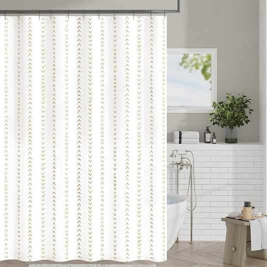 jinchan Taupe and White Boho Shower Curtain Herringbone Zig Zag Waterproof Fabric Bohemian Modern Farmhouse Arrow Geometric Shower Curtains for Bathroom with 12 Hooks 70x72 Inches