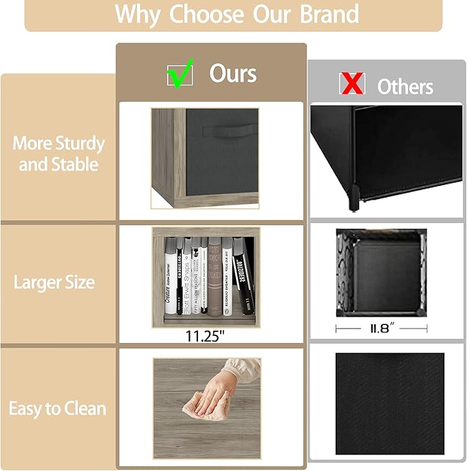 Bookshelf Cube Storage Organizer, 6-Cube Shelf Bookcase with Storage Bin, Modern Wood Open Shelf for Living Room, Bedroom, Home Office,Gray Oak