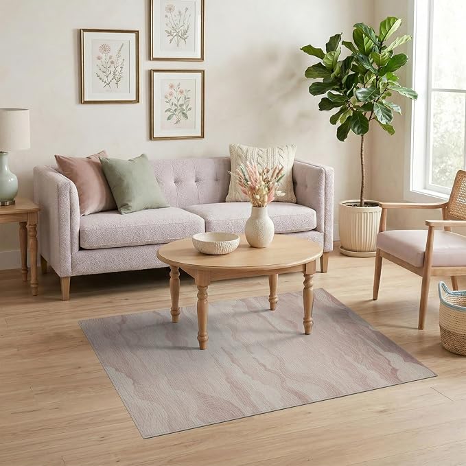 4'x6' Washable Flatwoven Rug, Cream Abstract Wave Easy Care Throw Carpet Stain Resistant Low Profile Floor Covering for Dorm Room, Small Living Room, Apartment | Ref:2208255