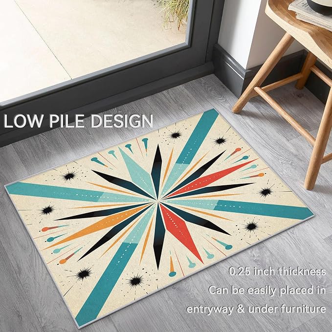 Mid Century Modern Rug 8x12, Washable Retro Sun Rugs for Living Room Bedroom, Atomic Geometric Area Rug for Home Decor, Non Slip Backing Floor Carpet with Gripper - 8 x 12 ft