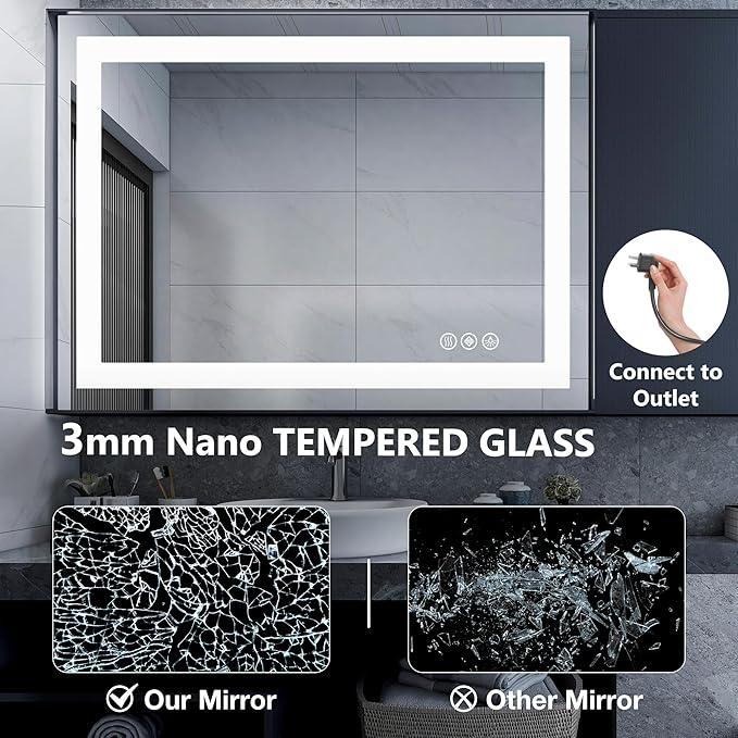 NEWBULIG Wall Mirror, Bathroom Mirror for Over Sink, Matte Metal Framed Vanity Mirror, Wall Decor for Bedroom, Tempered Glass