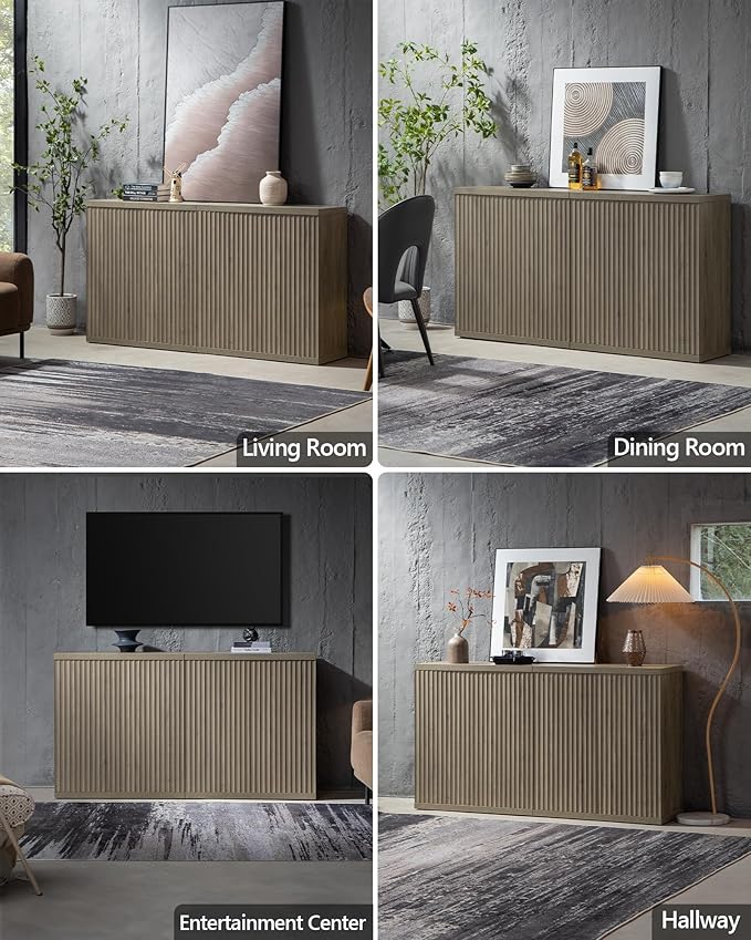 SICOTAS Buffet Cabinet with Storage Accent Sideboard Modern Credenza with Doors & Shelves Fluted Media Console Mid Century Coffee Bar Table for Living Room Kitchen Dining Room Hallway (1PCS)