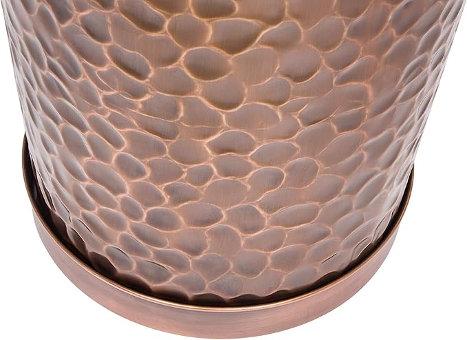 H Potter Large Outdoor Planter Tall Planter with Tray Indoor Copper Flower Pot Decorative Weather Resistant Garden Urn Deck Patio Plants Herbs Flowers Entryway Hallway Porch