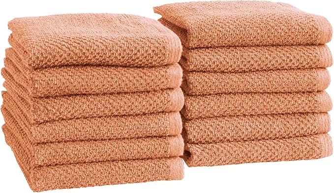 Great Bay Home 100% Cotton 12-Pack 13x13 Wash Cloth - Absorbent, Quick-Drying, Durable Face Towels for Bathroom Decor - Low-Twist, Two-Ply Fibers (Dusty Rose)