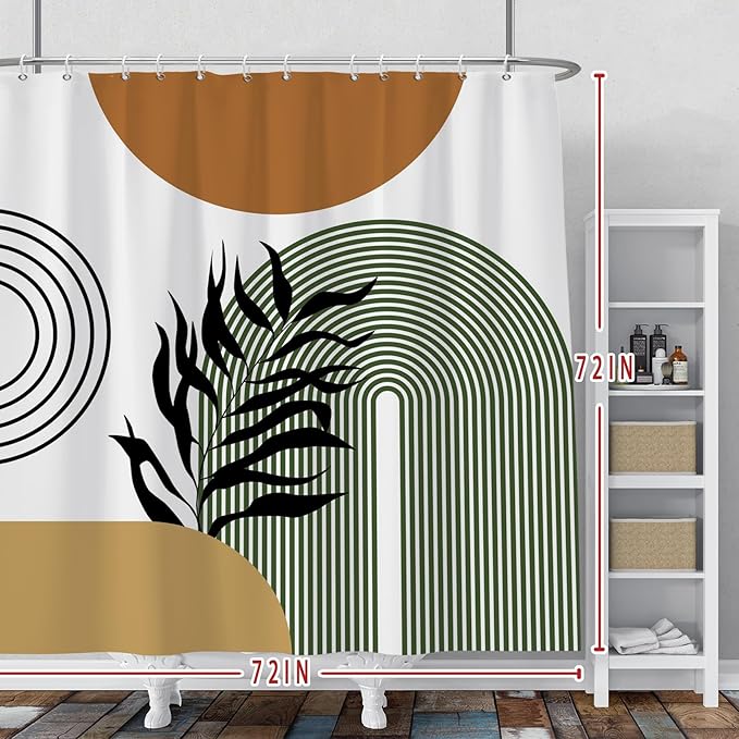 Baocicoo Boho Mid Century Abstract Leaf Plant Botanical Tropical Palm Shower Curtain for Bathroom Hotel Bathtub Cubicle Living Room Decor Fabric Shower Curtain with Hooks 72x72 Inches