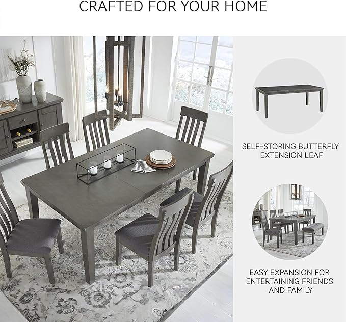 Signature Design by Ashley Hallanden Modern Farmhouse Rectangular Dining Room Butterfly Extension Table with Self-Storing Leaf, Seats Up to 6, Wood, Dark Gray