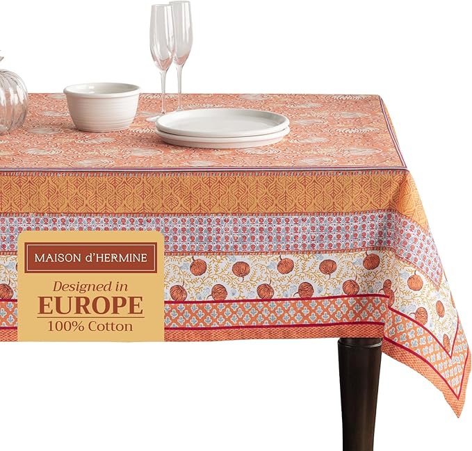 Maison d' Hermine Table Cloth Rectangle Table 100% Cotton 60 x 120 Inches Fall Tablecloth Reusable Everyday Use for Thanksgiving Christmas Decorations Dining Farmhouse Party (Harvest Festival)
