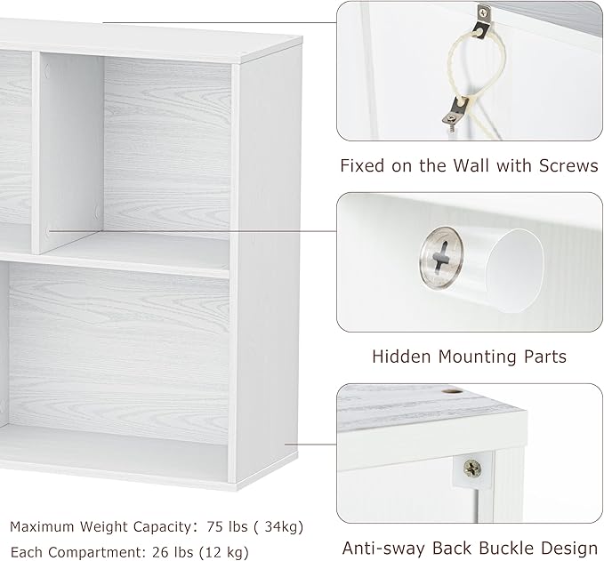 8 Cube Storage Organizer, Wooden Cube Shelves with Closed Back Panel, Reversible Bookcase, Cubes Closet Organizer for Home, Living Room, Kids Room, Office, Bedroom, Study, Hallway